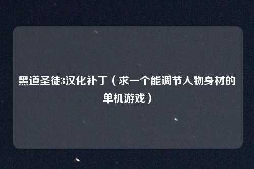 黑道圣徒3汉化补丁（求一个能调节人物身材的单机游戏）