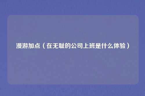 漫游加点（在无耻的公司上班是什么体验）