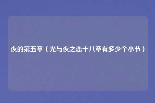 夜的第五章（光与夜之恋十八章有多少个小节）