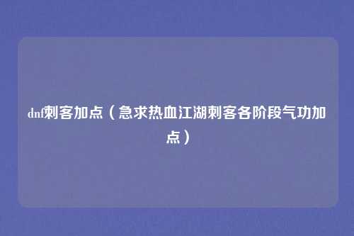 dnf刺客加点（急求热血江湖刺客各阶段气功加点）