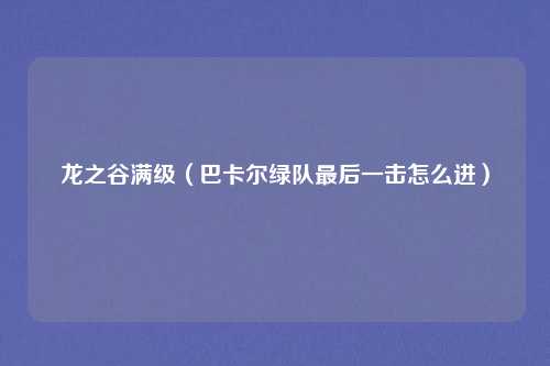 龙之谷满级（巴卡尔绿队最后一击怎么进）