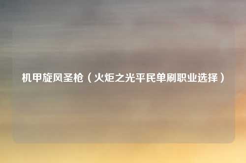 机甲旋风圣枪（火炬之光平民单刷职业选择）