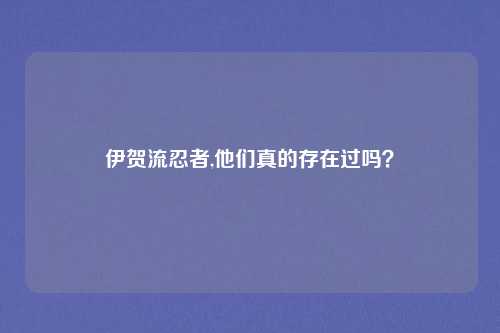 伊贺流忍者,他们真的存在过吗？