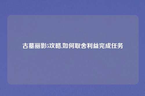 古墓丽影5攻略,如何取舍利益完成任务