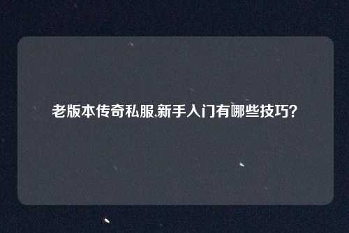 老版本传奇私服,新手入门有哪些技巧？