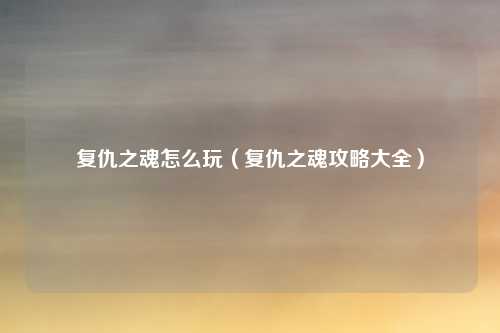 复仇之魂怎么玩（复仇之魂攻略大全）