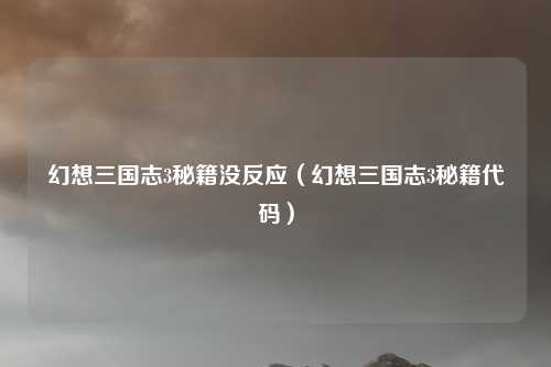 幻想三国志3秘籍没反应（幻想三国志3秘籍代码）
