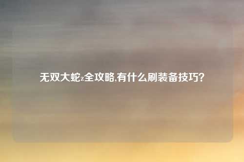 无双大蛇z全攻略,有什么刷装备技巧？