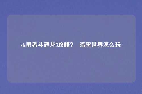 sfc勇者斗恶龙3攻略？  暗黑世界怎么玩