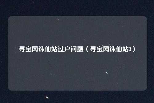 寻宝网诛仙站过户问题（寻宝网诛仙站3）