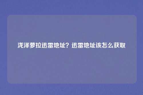 泷泽萝拉迅雷地址？迅雷地址该怎么获取