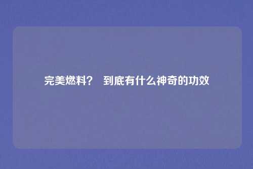 完美燃料？  到底有什么神奇的功效