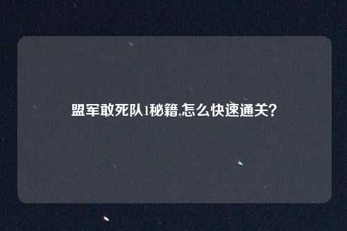 盟军敢死队1秘籍,怎么快速通关？