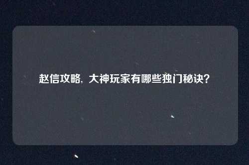 赵信攻略,  大神玩家有哪些独门秘诀？