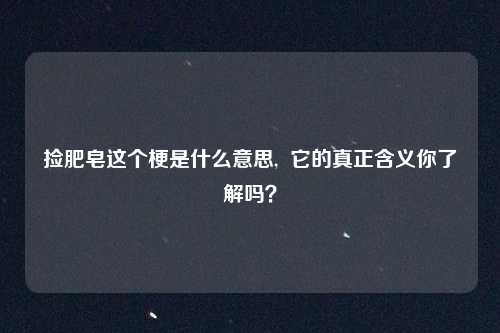 捡肥皂这个梗是什么意思,  它的真正含义你了解吗？