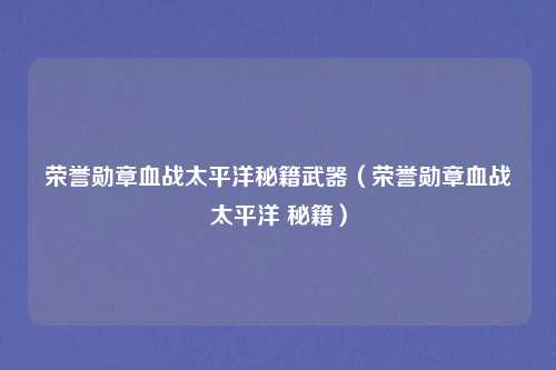 荣誉勋章血战太平洋秘籍武器（荣誉勋章血战太平洋 秘籍）