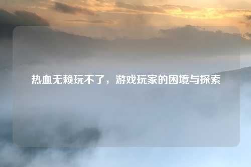 热血无赖玩不了，游戏玩家的困境与探索