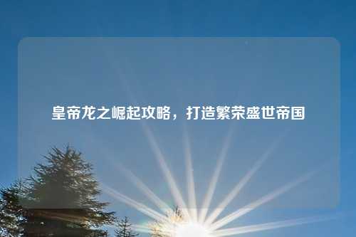 皇帝龙之崛起攻略,打造繁荣盛世帝国