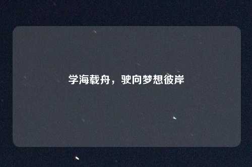 学海载舟,驶向梦想彼岸