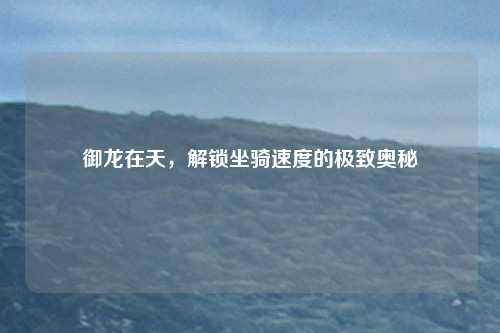 御龙在天,解锁坐骑速度的极致奥秘