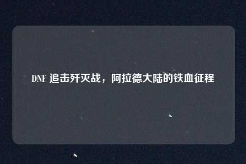 DNF 追击歼灭战，阿拉德大陆的铁血征程