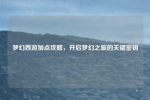 梦幻西游加点攻略，开启梦幻之旅的关键密钥