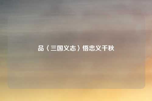 品〈三国义志〉悟忠义千秋
