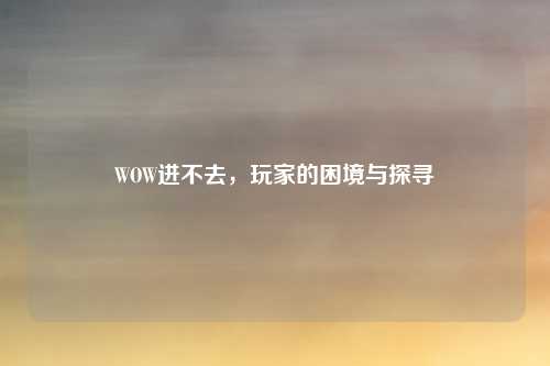WOW进不去，玩家的困境与探寻