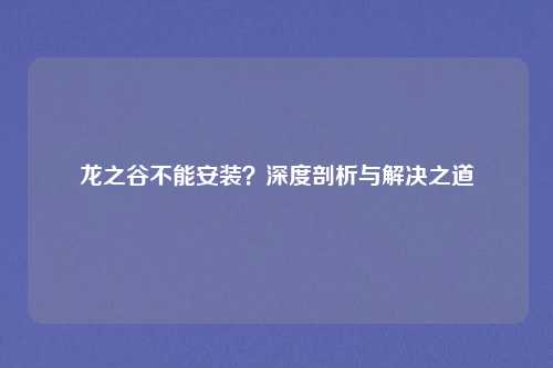 龙之谷不能安装？深度剖析与解决之道