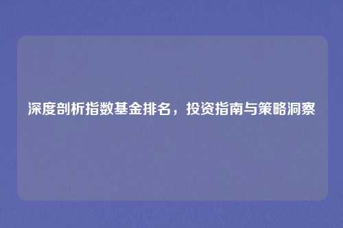 深度剖析指数基金排名,投资指南与策略洞察