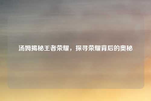 汤姆揭秘王者荣耀，探寻荣耀背后的奥秘