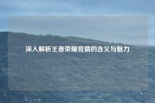深入解析王者荣耀竞猜的含义与魅力