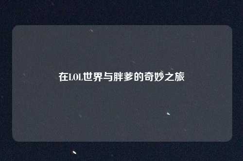 在LOL世界与胖爹的奇妙之旅